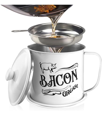 Ohtomber 1.2L Bacon Grease Saver Container With Fine Mesh Strainer – Silver, Stainless Steel