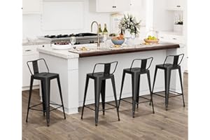 SHINEBOOM Metal Bar Stools Set of 4 Barstools Indoor/Outdoor Matte Black Counter Height Bar Stools Bar Chairs, Bar Stools with Back 30" Bar Stools Counter Height for Kitchen Island Dining Room