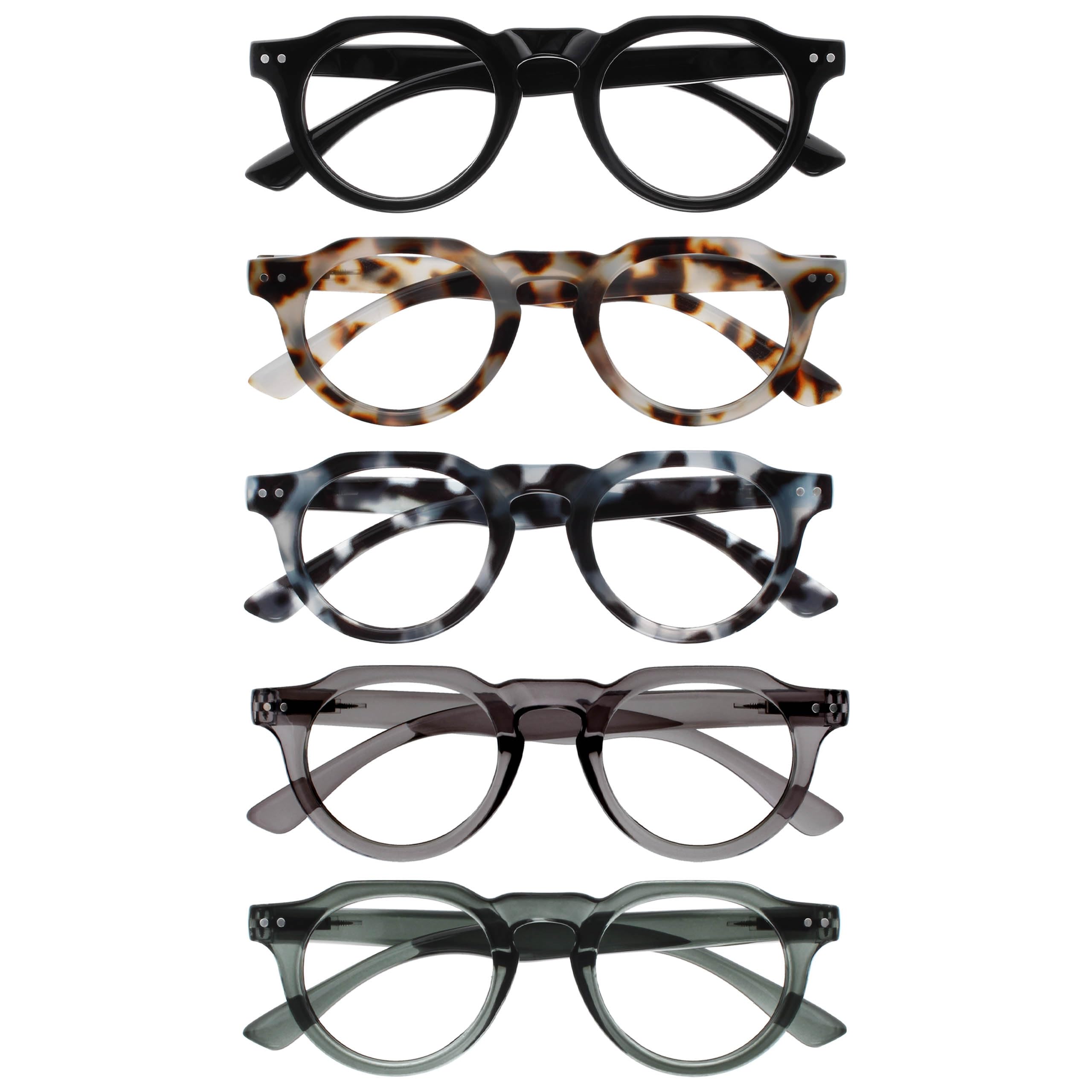 OPULIZE RIO Blue Light Blocking Glasses - 5-Pack - Flat Top Frame - Black, Brown & Blue Tortoiseshell, Green, Grey - Mens Womens - Spring Hinges - BBBBB53-12367