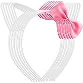Chanaco 6Pcs Cat Ears Headbands Party Decorations Pink Bow Kitty Plastic Hair Accessories Cute White Gabby Headpieces Birthday Favors Halloween Costume Kawaii Gifts