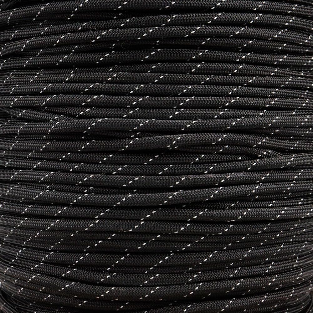 PARACORD PLANET Reflective Paracord Made of 100% Nylon with 7 Inner-Core Strands Available in 10, 25, 50, 100 Foot Lengths That is Made in The USA (Reflective Black, 50 Feet)
