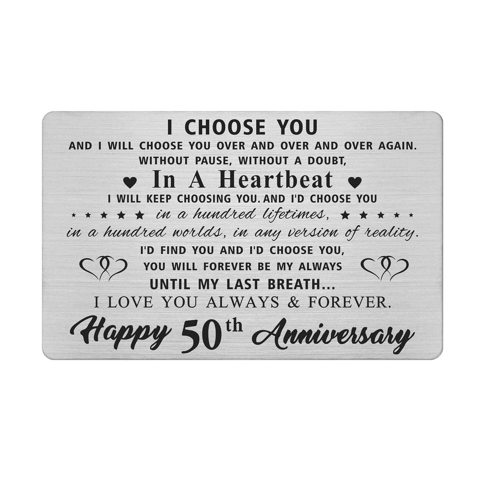 50th Year Anniversary Card Gifts for Him Husband, Happy, 50 Wedding Anniversary Cards Gifts for Men, Engraved Metal Wallet Insert