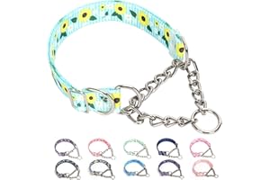 MAOWUWUJOZ Martingale Dog Collar with Chain, No Pull Slip Cinch Choker Choke Collar Heavy Duty Dog Collar for Medium Large Extra Large Pet Dogs,Sunflower M