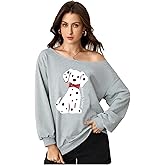 SweatyRocks Women's Graphic Tees Off The Shoulder Long Sleeve Sweatshirts Casual Loose Pullover Tops