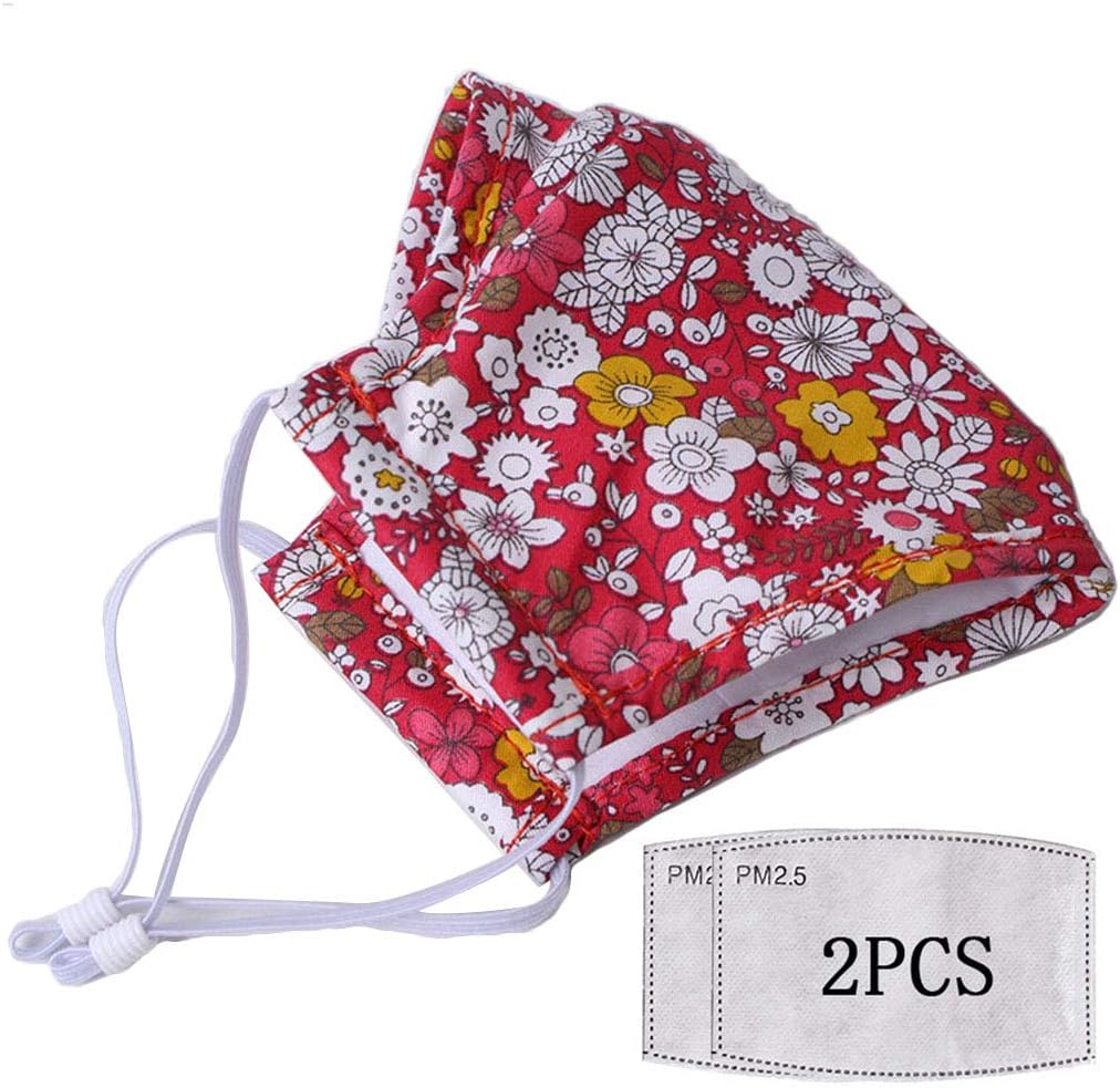 MEIKONG - Reusable Face Protective, Colorful Flowers Print Cotton Washable Adult Face Cover for Outdoor with 2 Filter Pads