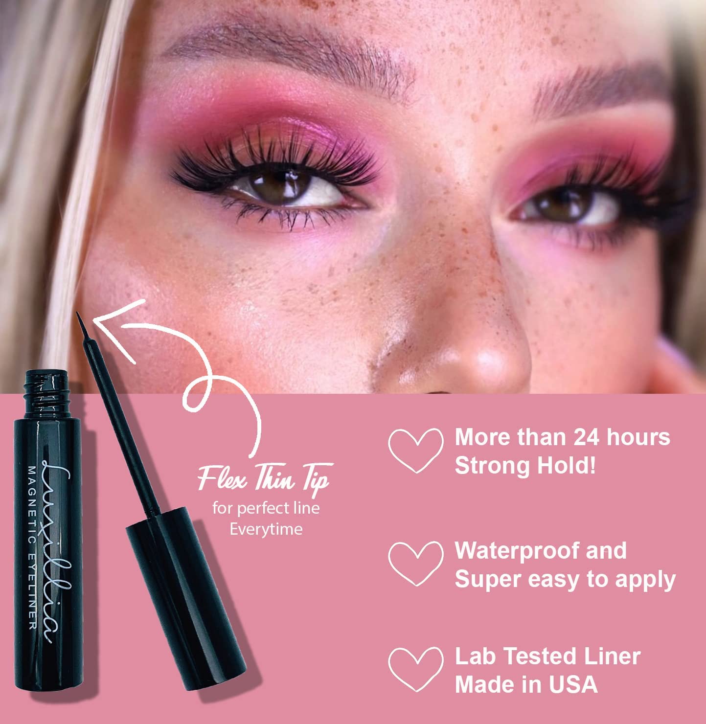 Luxillia Magnetic Eyeliner for Magnetic Eyelashes, Upgraded Strongest Hold, Most Natural Look, Waterproof, Smudge Proof Liquid Liner in Black