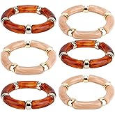 Goktvai 6pcs Acrylic Bangle for Women, Stackable Chunky Acrylic Beaded Bracelets Stretch Resin Bracelets Fashion Jewelry for Women