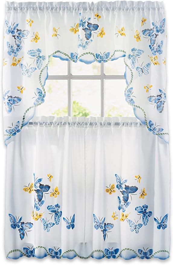 Carol Wright Gifts Butterfly Curtain Set, Blue, Size Size