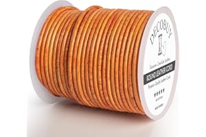 DECOBUY Leather Cord for Jewelry Making, Round Cording 1.5 mm Rope, 27 Yards Used for Crafts, Necklace String, Braiding - Distressed Orange