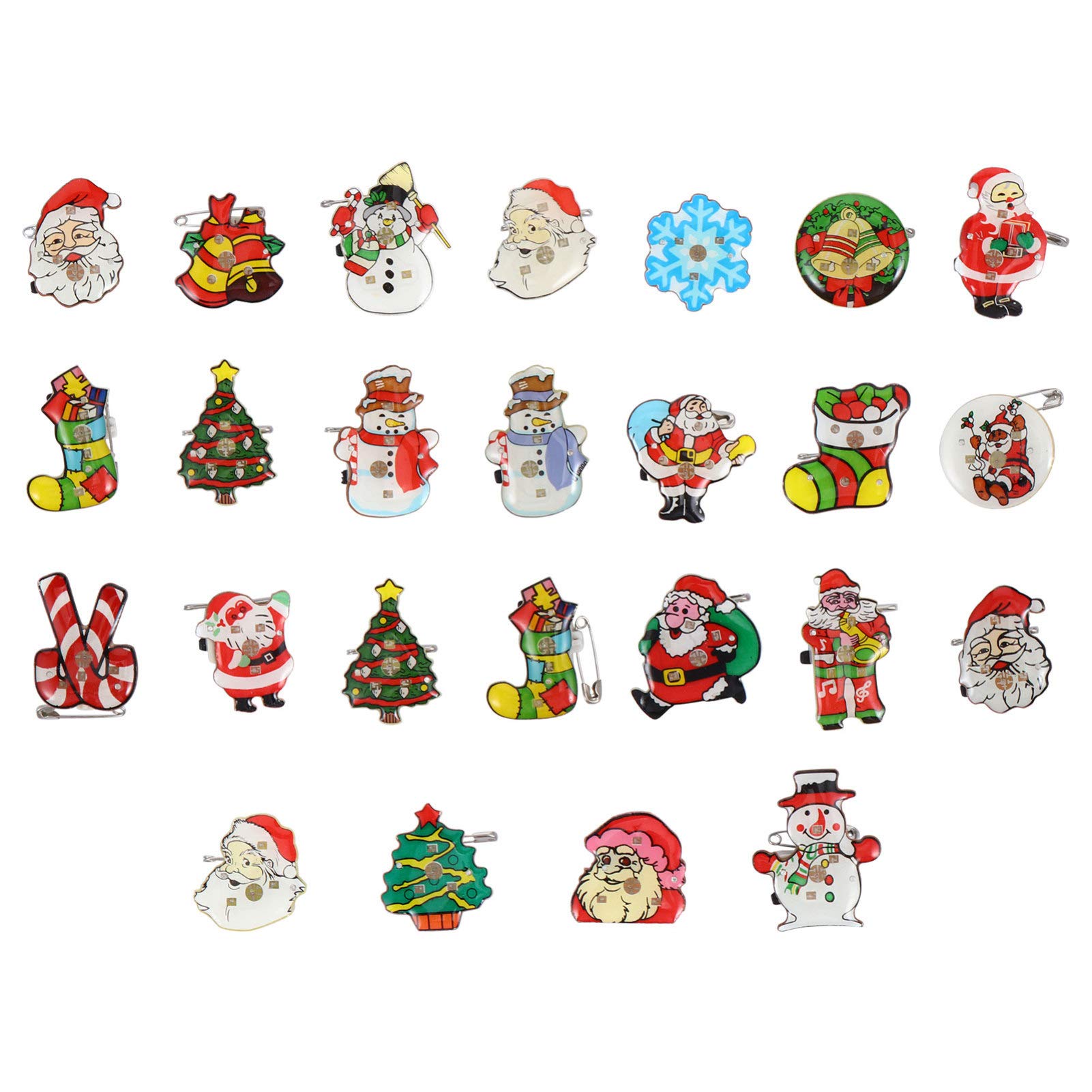 TOYANDONA 25pcs Christmas Glitter Badges LED Glowing Brooches Luminous Enamel Pins Jewelry Gifts Children Gift Xmas Holiday Party Favors