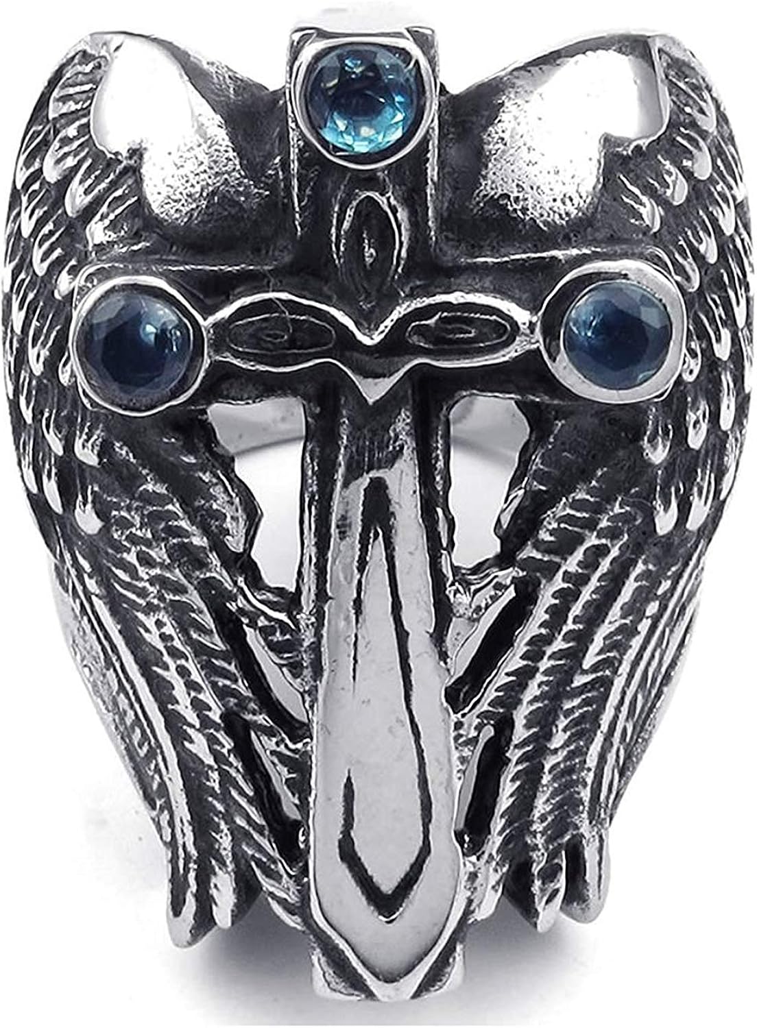 HKDEB Mens Titanium Steel Rings Angel Wing Cross 32MM Ring Band Silver