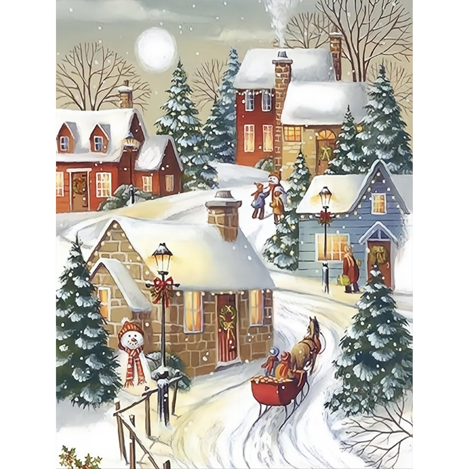 NAIMOER Christmas Diamond Painting Kits for Adults, DIY Full Drill 5D Diamond Art Winter Scenery Diamond Painting Happy New Year Perfect for Relaxation and Home Wall Decor 30x40cm