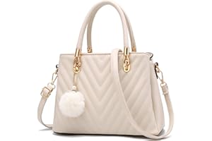 I IHAYNER Womens Fashion Leather Handbags Quilted Purses Top-handle Totes Satchel Bag for Ladies Shoulder Bag for Women with Pompom