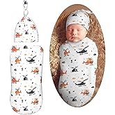KiuLoam Cute Funny Hand Drawn Helicopter Swaddle Blanket with Beanie Hat Set Newborn Receiving Blankets Baby Swaddle Wrap Soft Sleep Sack for Baby Boys and Girls