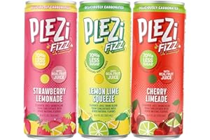 PLEZi FiZZ Carbonated Juice Drink - with Real Fruit Juice - 70% Less Sugar - Plus Vitamin C and Fiber - Low-Sugar Bubbly Beverages for Kids - Great Soda Replacement - Variety Pack (8.4 fl oz)