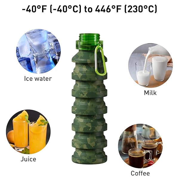 ITAX-WORLD COLLAPSIBLE WATER BOTTLE, LEAK PROOF TWIST CAP FOLDABLE TRAVEL WATER BOTTLES, ODORLESS SILICONE BPA FREE PORTABLE SPORT WATER BOTTLES FOR HIKING, CAMPING, CYCLING, GYM, FISHING 550ML/18OZ