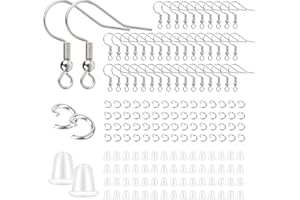 GUFJUCH Stainless Steel Earring Hooks French Ear Wire, 600pcs Earring Making Findings Parts Jewels DIY Supplies Kits, with Silicone Earring Backs Stoppers & Open Jump Ring