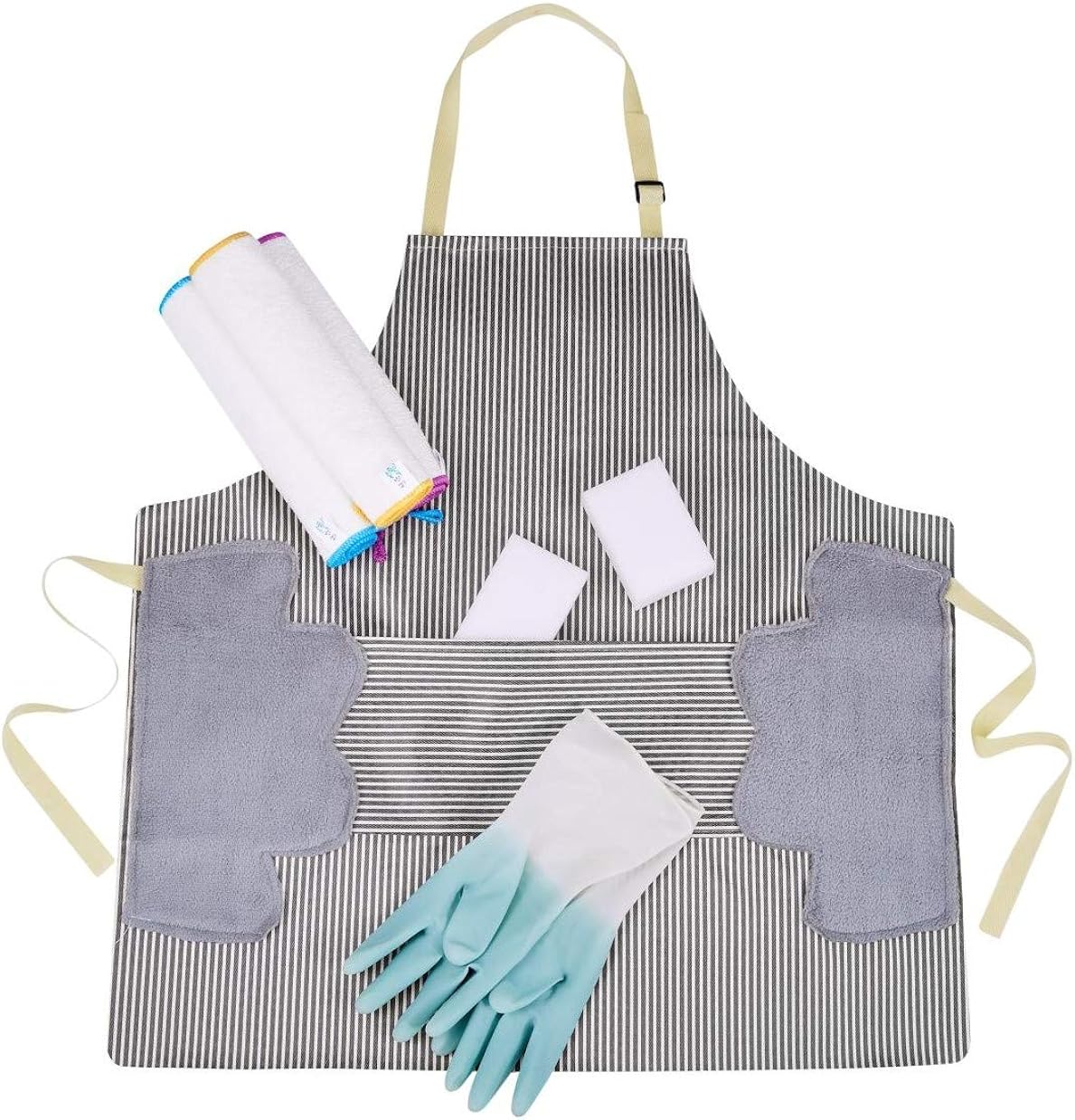 Apron set,apron belt elastic button,clean cloth,gloves,7 piece set