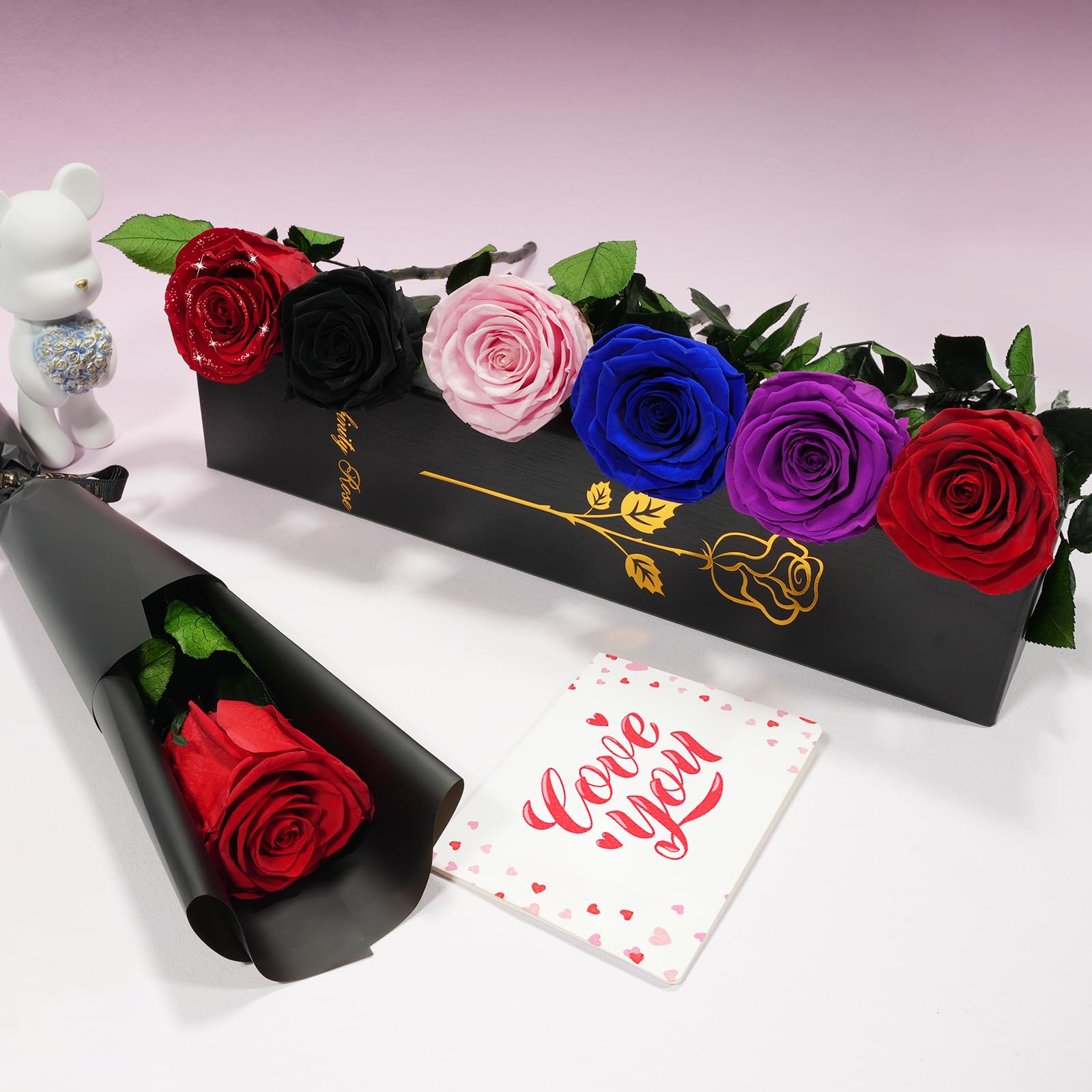 Yamonic Ewige Rose Geschenke für Frauen,Infinity Rose mit Stiel Geburtstagsgeschenk Frauen, Echte Rose in Geschenkbox Geschenke für Mama,Konservierte Blume Geschenk Valentinstag Weihnachten,Rote Rose 7