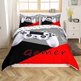 Loussiesd Duvet Cover Set 3Pcs Gamepad White Red Black Grey Twin/Double view 3