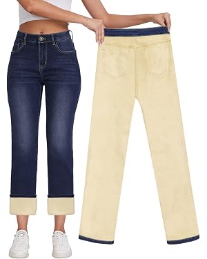 Women's Fleece Lined Jeans High Waisted Straight Leg on Amazon