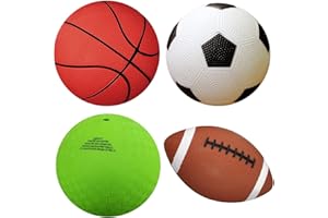 AppleRound 4-Pack Sports Balls for Toddlers & Kids with Pump – 5-Inch Soccer Ball, Basketball, Playground Ball & 6.5-Inch Football – Soft Small Balls for Indoor/Outdoor Play (Ages 2-7)