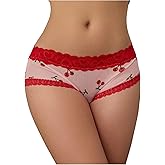 SweatyRocks Women's Cute Underwear Lace Trim Graphic Printed Panties Soft Breathable Briefs