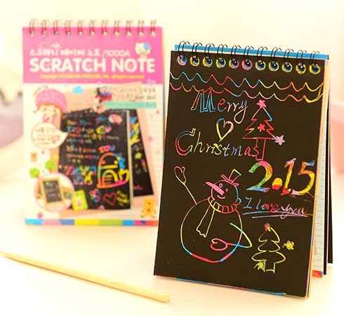 Amazon Co Jp Wblmf 10枚の落書きのスクラッチノート黒いボール紙のノートブッククリエイティブdiyのスクラップリングの紙のノートカラーランダムプレゼント おもちゃ
