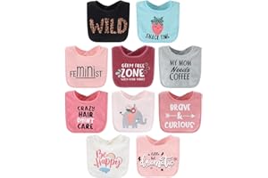 The Peanutshell Terry Bib Set for Baby Girls - 10 pack for Feeding, Teething, & Drooling - Wild Child