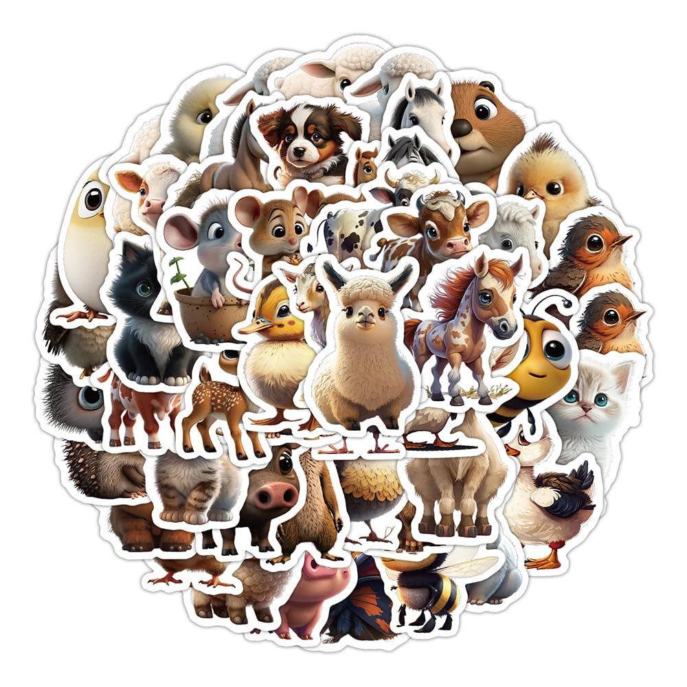 Charming Farm Animal Vinyl Stickers, 50 PCS Waterproof 3D-Style Animal Decals for Laptops, Scrapbooking, Journals, Notebooks, Water Bottles, Suitcases, Phones & DIY Decor