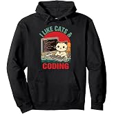 Coder Programmer Cat Lover Cat Dad I Like Cats &amp; Coding Pullover Hoodie