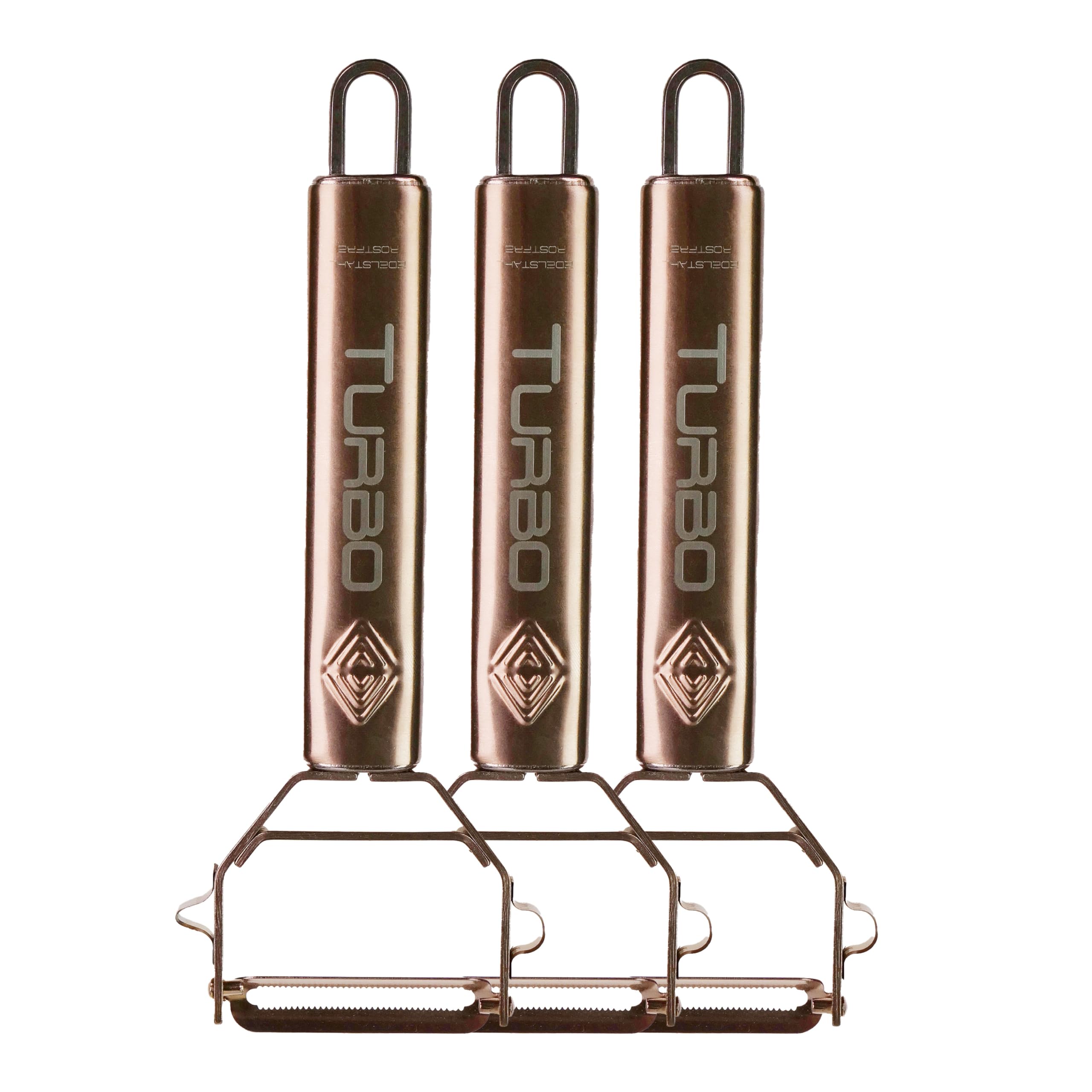 TURBO PRODUKTE Set of 3 Stainless Steel Peelers for Fruit and Vegetables - Forward and Backwards with Pendulum Blade for Left and Right Handed Users - 3-in-1 Function, TSRG001-3