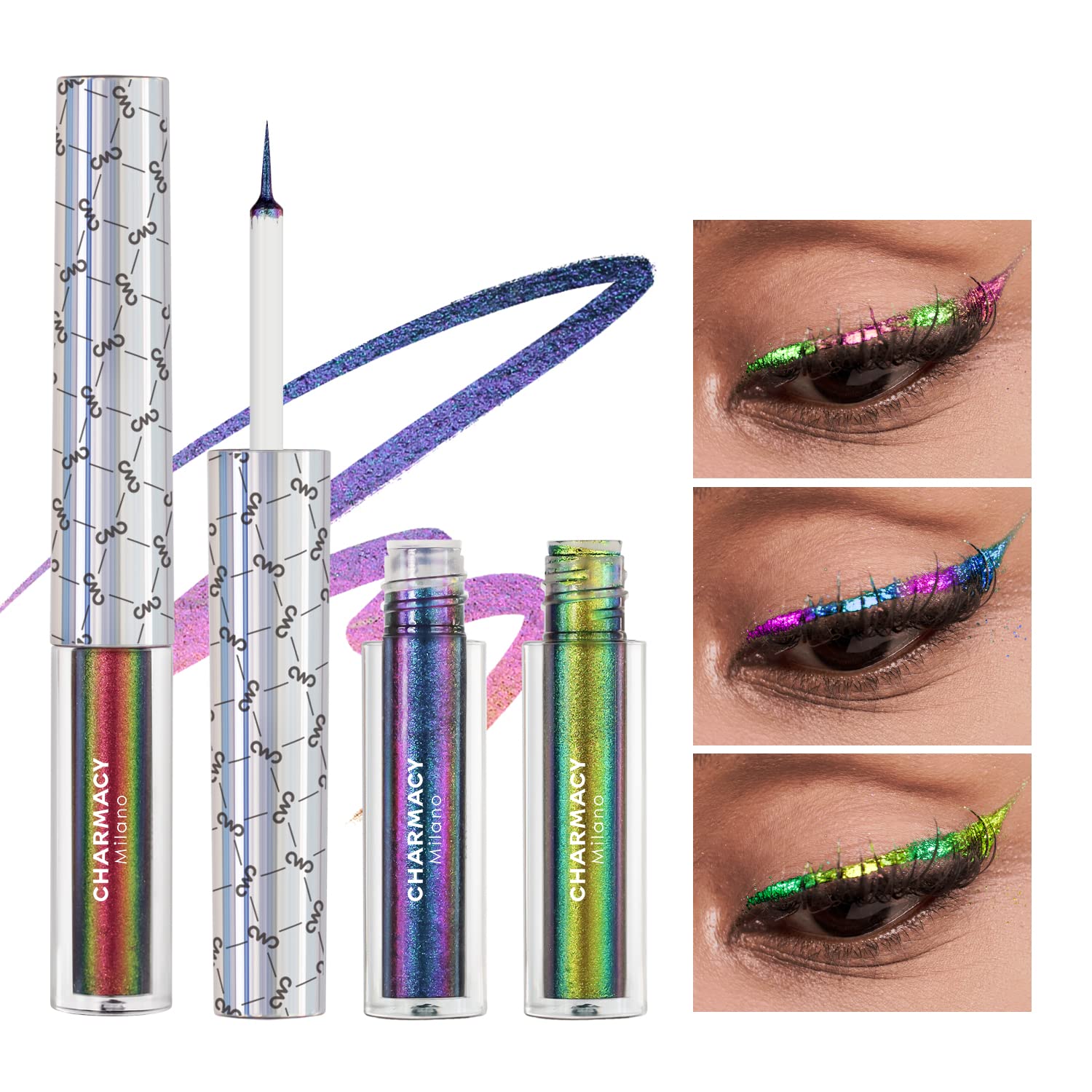 CHARMACY Chameleon Liquid Glitter Eyeliner, Highly Pigmented, Intense MultiColor Shifting waterproof Metallic Eyeliner, Ultra-Fine Tip, Longwearing, Smudge-proof (#SET2-902/904/906)