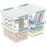 Udotry 20 Quart Plastic Latching Box with Lids, Clear Storage Bin, 4 Packs | Stackable Plastic Organization Tote Container