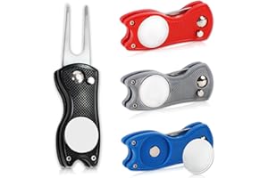 DUPOCHU 6 Pcs Golf Divot Repair Tool, Foldable Pop-up Button Stainless Steel Switchblade & Detachable Golf Ball Marker,Golf Accessories for Men