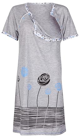 Happy Mama. Damen Umstands-Nachthemd mit Stillfunktion. Stillshirt Kurzarm. 135p