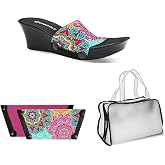 Onesole Mandala Fun Black Elegance Shoe Set, Black Elegance lightweight wedge, Interchangeable Mandala Fun neoprene and bubblegum pink Tops, Tops for women's wedge Sandals, As Seen on Shark Tank