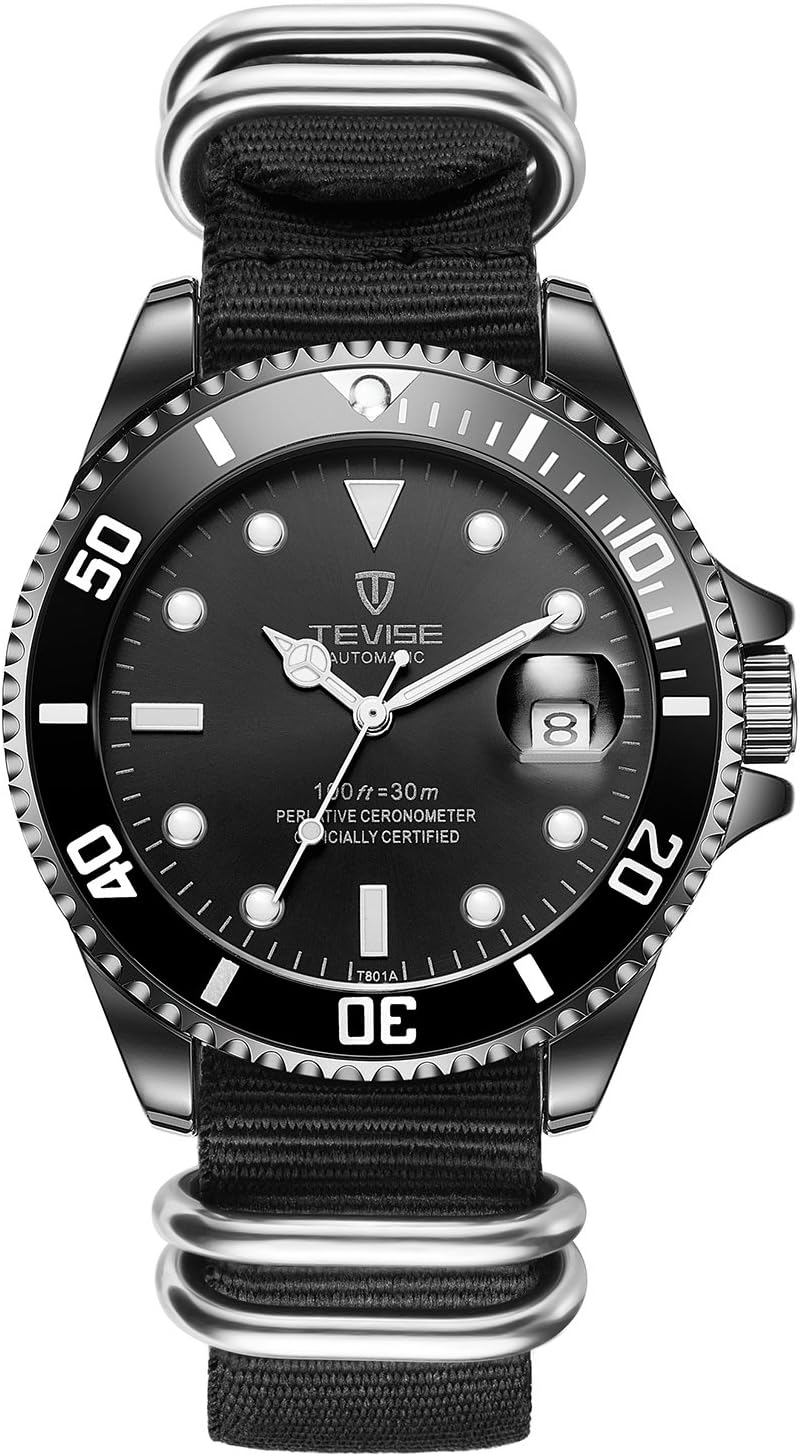 Gute Automatic Mechanical Watch Self Winding Men's Stainless Steel Case Calendar Nylon Strap Luminous Waterproof