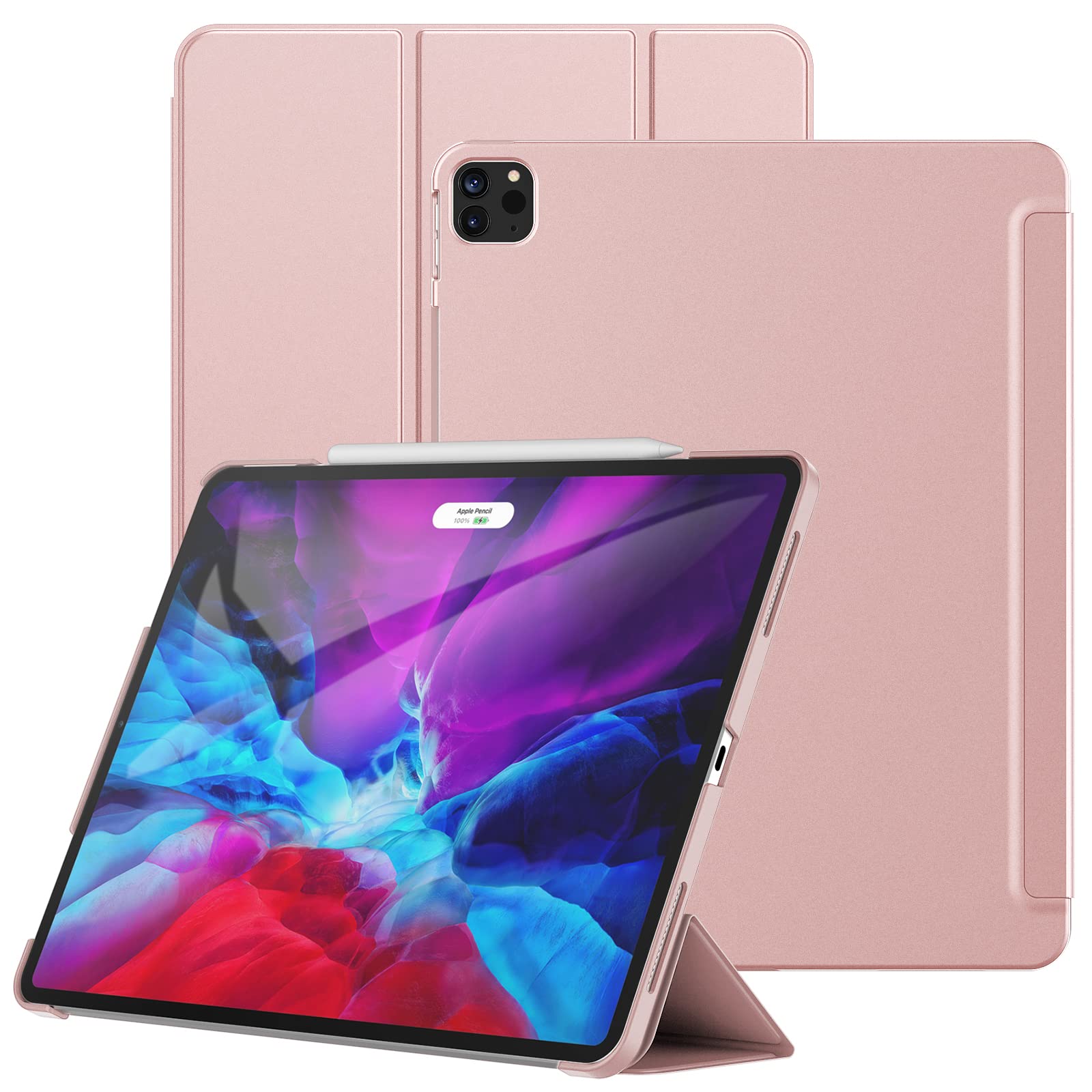 JETech Case for iPad Pro 12.9-Inch (2020/2018 Model, 4th/3rd Generation), Protective Hard Back Shell Soft-Touch Tablet Stand Cover, Auto Wake/Sleep (Rose Gold)