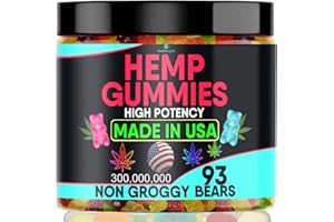HEALTHERGIZE Hemp Gummies Infused Edibles-Calm and Relaxation Hemp Oil Sleep Gummy-Made in USA-93 Count