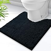 AINAHYVA Toilet Rugs U-Shaped,Super Absorbent Chenille Bathroom Rugs and Strong PVC Non-Slip Backing for Toilets Rug Set,Machine Washable,Bath Mats for Bathrooms,20"x 20",Black