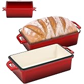 Northriver Casting 9x5 Inch Enameled Cast Iron Bread Loaf Pan with Lid, Perfect Sourdough Baking Pans | Even Heat Distribution for Homemade Bread, Cake, Meatloaf,2 Piece set,Red