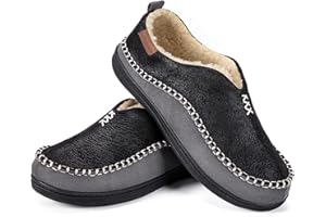 EverFoams Men's Moccasin Slippers Memory Foam Indoor/Outdoor Warm Suede House Shoes with Fuzzy Sherpa Lining