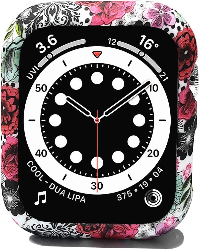 Compatible with Apple Watch SE Series 6 5 4 40mm 44mm Floral Silicone Case Bumper Resistant Impact Resistant Protective for Apple Watch 40mm 44mm