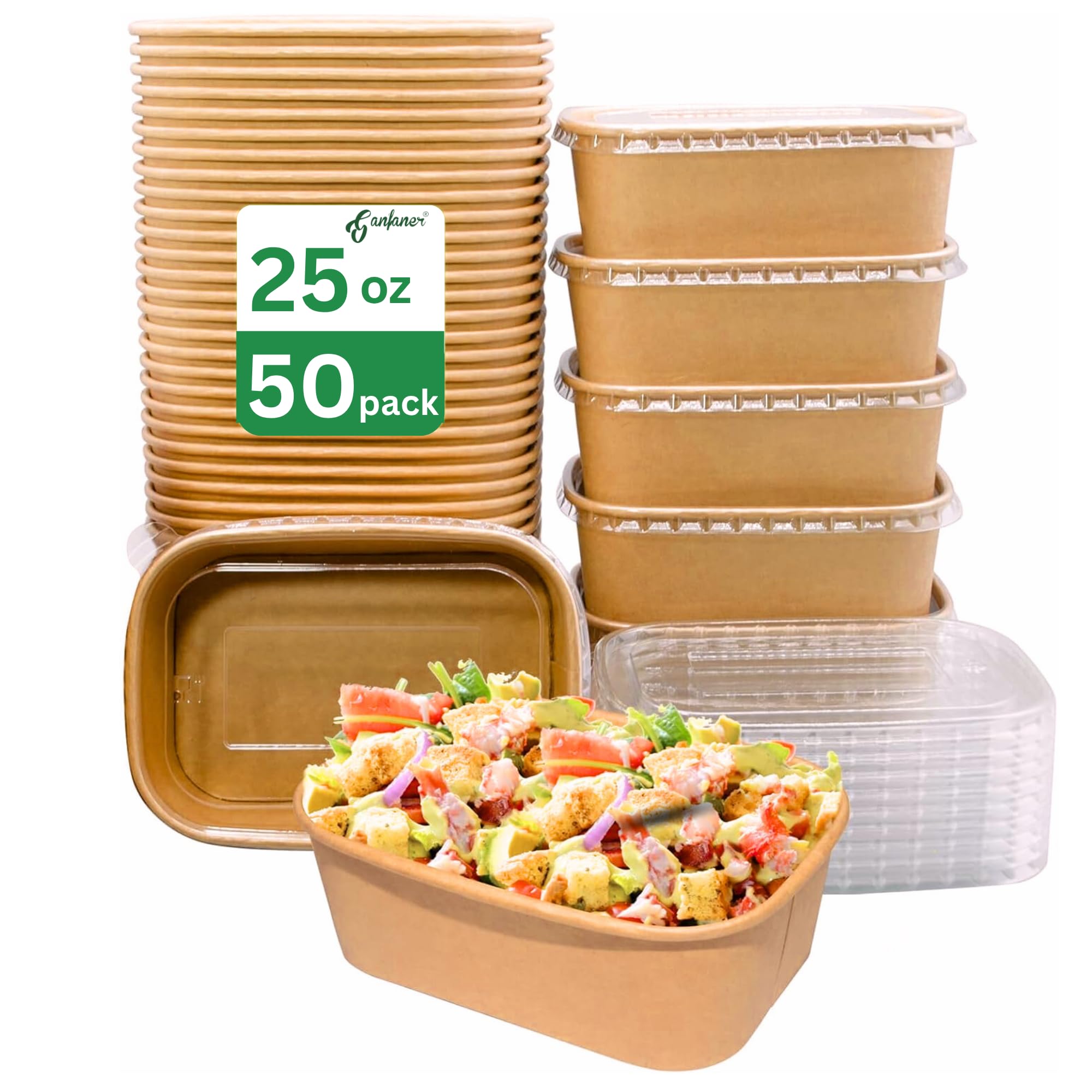 Photo 1 of 25oz Large Paper Bowls Disposable 50 Sets, Microwave safe Kraft Salad Bowl with Sealing Lid, Meal Prep Disposable Food Containers for Party Lunch, Square Disposable Serving Bowls for Hot Soup