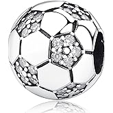 Nbsameng S925 Sterling Silver Soccer Charms Bead Compatible for Pandora Bracelets and Necklaces, DIY Jewelry for Women, Soccer