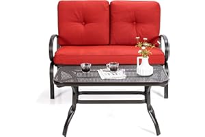 DORTALA 2-Piece Patio Furniture Set, Outdoor Indoor Loveseat and Coffee Table Set, Outdoor Sofa Metal Garden Bench with Soft Cushions, for Balcony, Lawn,Porch, Poolside, Red