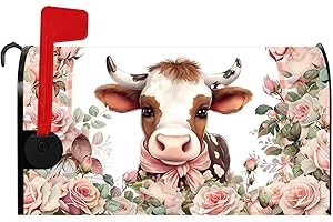 Baocicco Rustic Cow Mailbox Cover Cute Farm Animal Cow Mailbox Covers Magnetic Standard Size 21x18 Inch Spring Pink Rose Mail Box Cover Waterproof Post Box Wrap Farmhouse Decorations for Outdoor