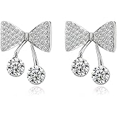 Bow Earrings for Women Ribbon Dangle Drop Gold Silver Hoop Cute Simple Dainty Statement Rhinestone Crystal Cubic Zirconia Jewelry Gifts