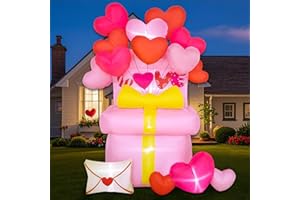 ANROOG Valentines Day Inflatables Outdoor Decorations 5FT Love Valentine Gift Box Blow Up Yard Decorations Heart Balloons Spring Inflatable Built-in LED Lights Outside Holiday Party Garden Lawn Decor